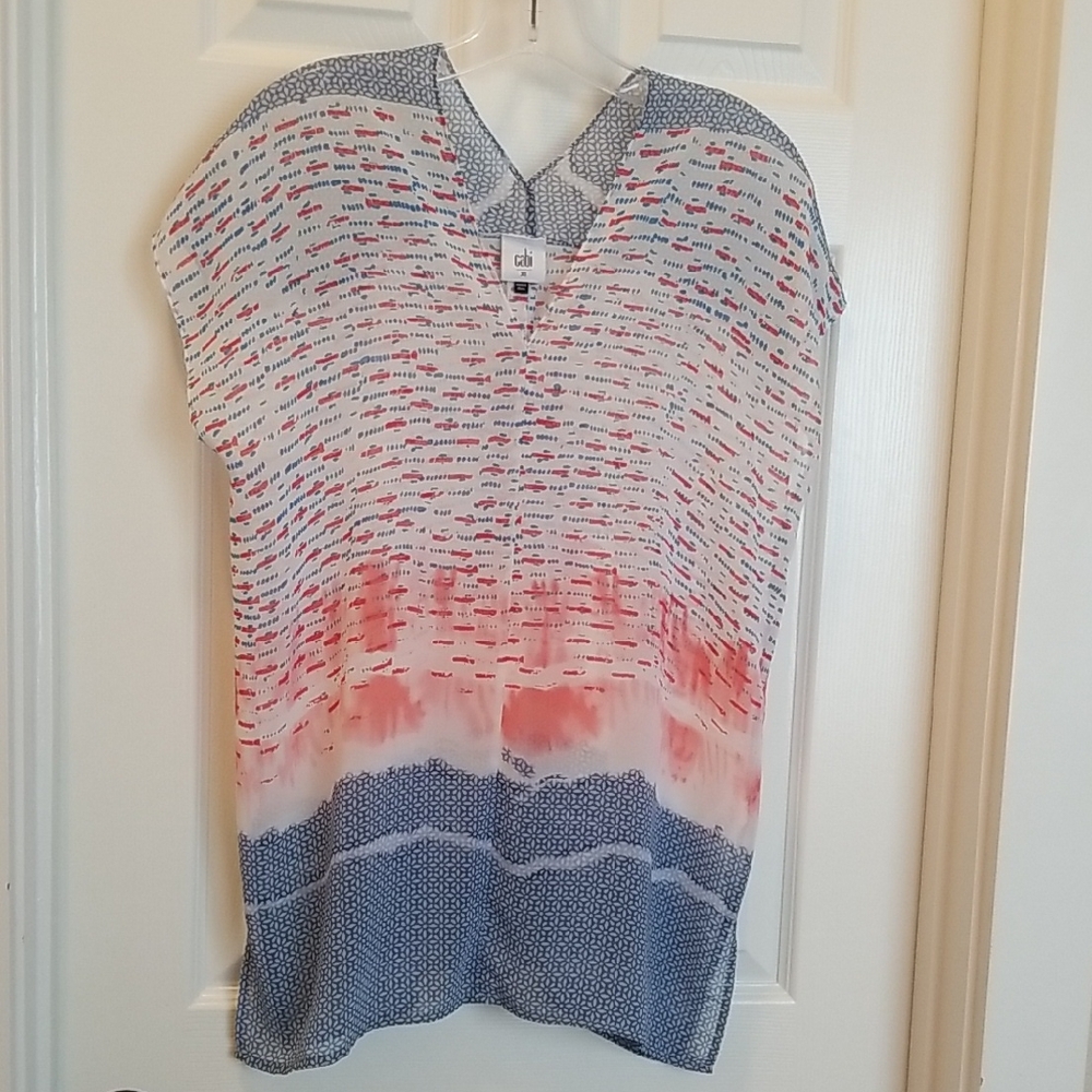 CAbi Blue and Red Patterned Blouse